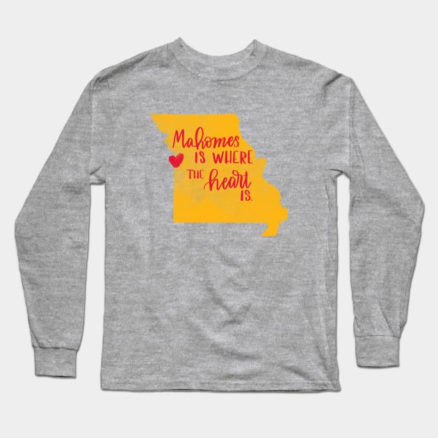 Mahomes Is Where The Heart Is Long Sleeve T-Shirt by Pink Anchor Digital